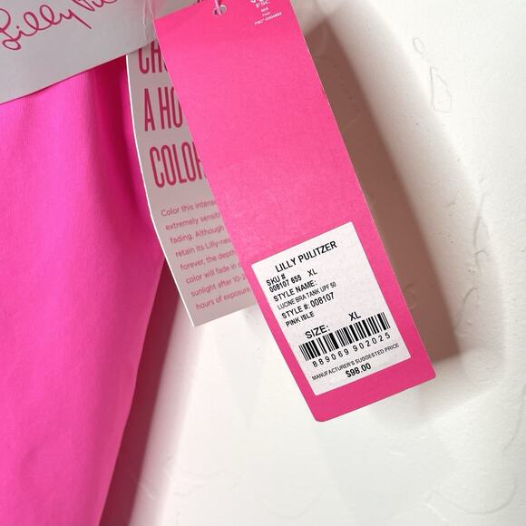 Lilly Pulitzer Luxletic Lucine Bra Tank Top Womens XL Pink Isle Bright UPF 50+ - Picture 4 of 8